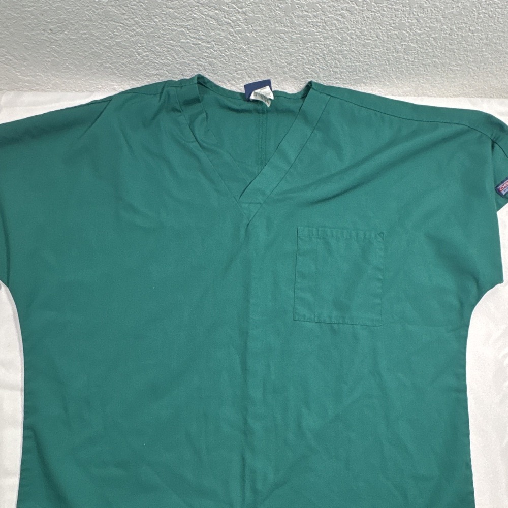 Cherokee Workwear Unisex L Green Solid V-Neck Scrub Top Chest Pocket Blend